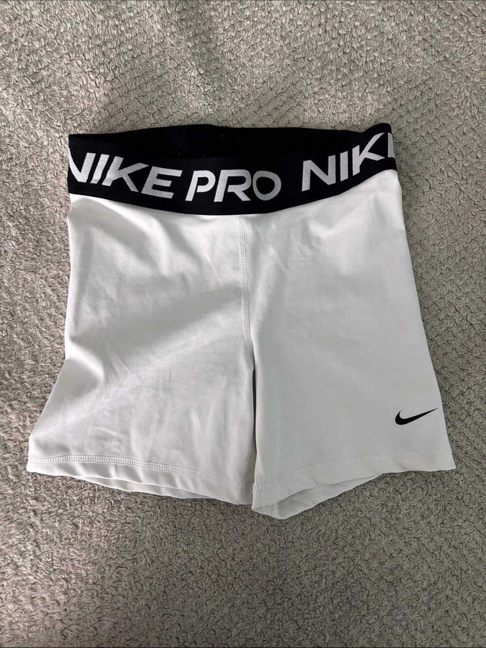 Nike White Bike Shorts with Black NIKE PRO Waistband